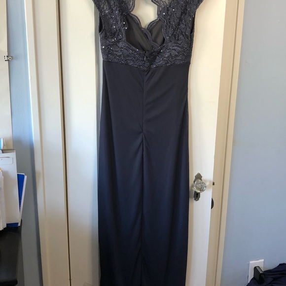 Grey Lace Sequin Gown by Onyx Night Size 4 - Picture 6 of 8